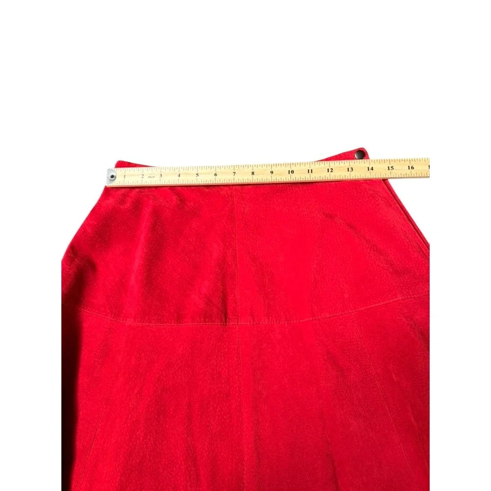 Vintage Red Genuine Leather Suede Maxi Full Skirt Size 12 Western Ranchcore Boho
